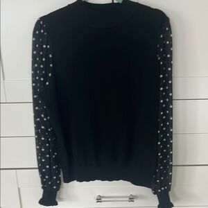 Black Sweater with Polka Dot Sleeves